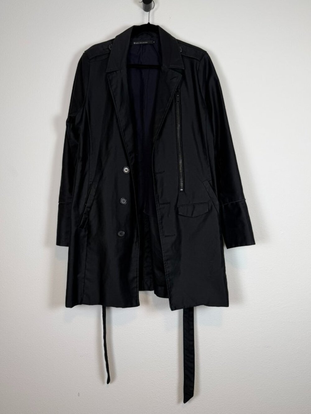 Nice Collective Black Belted Moto Trench Coat Cotton Medium - Picture 5 of 16